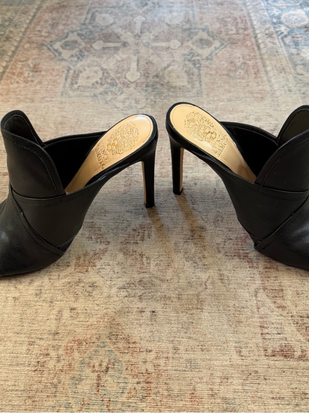 Vince Camuto Black Leather High Heel Slip-On Pumps